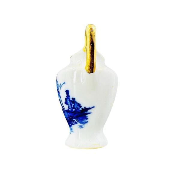 Miniature Dollhouse Pitcher White Porcelain with Blue Windmill Dutch Trim - Picture 3 of 9